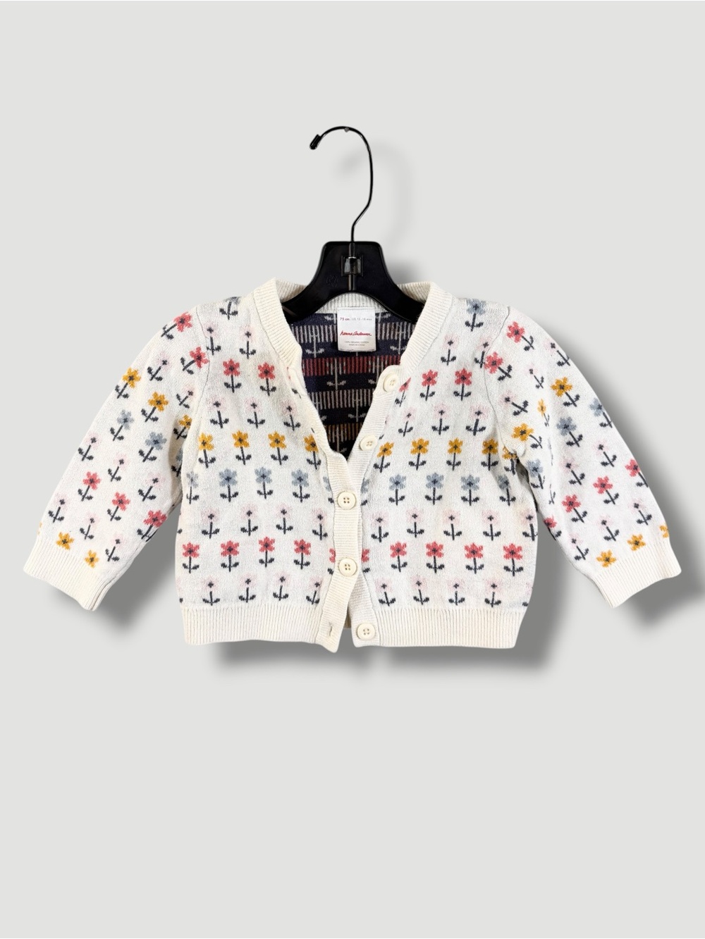 Hanna Andersson Floral Cardigan Size 12-18 Months Ivory Cream Multicolor Casual